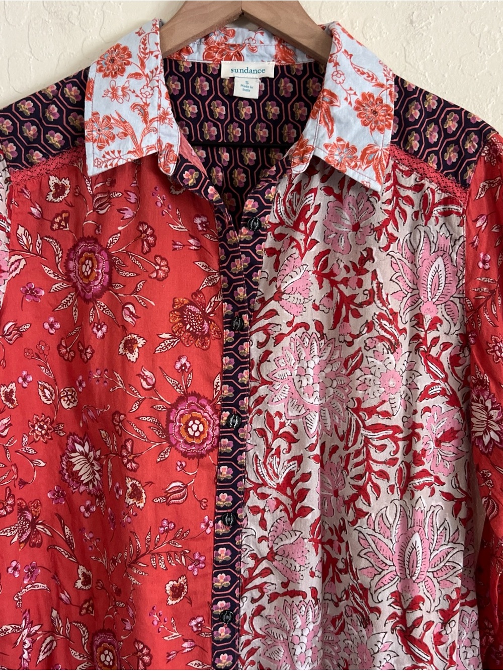 Sundance Kalamaria Patchwork Mixed Floral Print Long Sleeve Button Down Shirt S - Picture 4 of 8